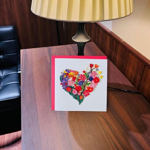 Quilling Cards, handmade card, quilled cards with Handmade Art Quilling birthday card for women, Birthday card, mother... colorful heart design (Flowers Heart 1) in Saudi Arabia