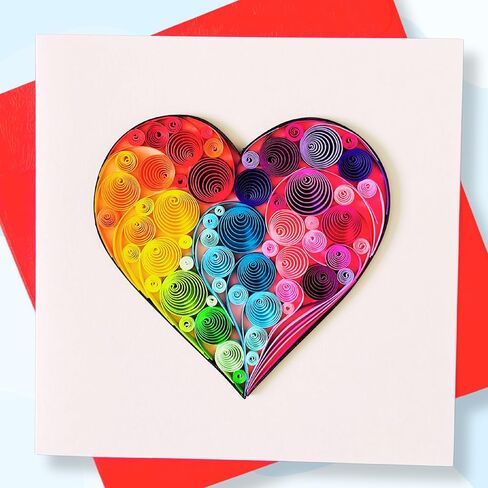 Quilling Cards, handmade card, quilled cards with Handmade Art Quilling birthday card for women, Birthday card, mother... colorful heart design (Flowers Heart 1) in Saudi Arabia
