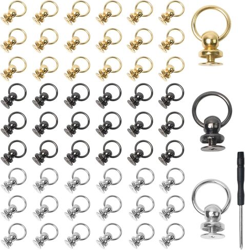 60 Set Rivets for Leather, Screwback Round Head Rivet with Pull Ring, Screw-in Ring Rivets, Round Monk Head Rivets, Decorative Rivets for Purse Clothes Phone Case Handbag (Gold, Silver, Gunmetal) in Saudi Arabia