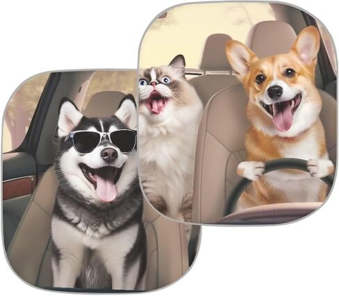 Drving Corgi Car Windows Front Sunshade السيارات الزجاج الأمامي الشمس الظل 2 قطعة السيارات الظل عاكس سيارة ظلة الأشعة فوق البنفسجية حماية الشمس والدليل السيارات الظل in Kuwait
