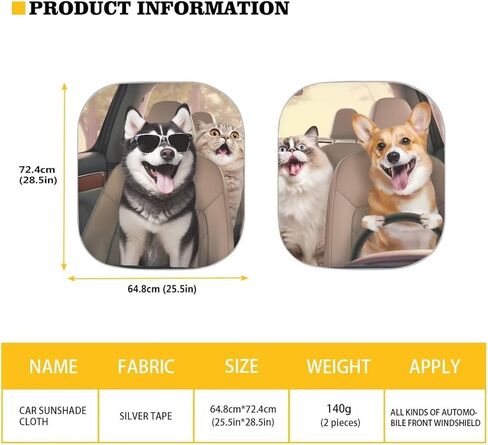 Drving Corgi Car Windows Front Sunshade السيارات الزجاج الأمامي الشمس الظل 2 قطعة السيارات الظل عاكس سيارة ظلة الأشعة فوق البنفسجية حماية الشمس والدليل السيارات الظل in Kuwait