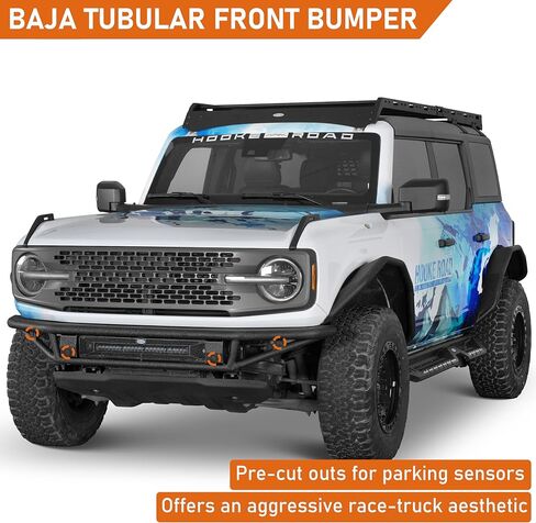 Hooke Road Bronco Tube Front Bumper For 2021-2026 Ford Bronco (Not for Bronco Sport & Raptor), Baja Style for Street Driving & Light Off-Road, Sturdy Steel Bumper with 72W LED Light Bar in Kuwait