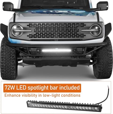 Hooke Road Bronco Tube Front Bumper For 2021-2026 Ford Bronco (Not for Bronco Sport & Raptor), Baja Style for Street Driving & Light Off-Road, Sturdy Steel Bumper with 72W LED Light Bar in Kuwait