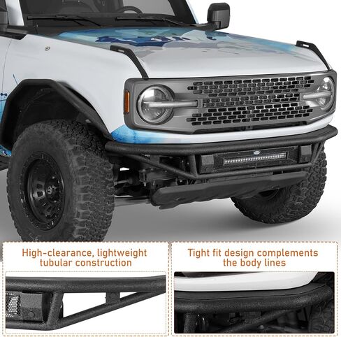 Hooke Road Bronco Tube Front Bumper For 2021-2026 Ford Bronco (Not for Bronco Sport & Raptor), Baja Style for Street Driving & Light Off-Road, Sturdy Steel Bumper with 72W LED Light Bar in Kuwait