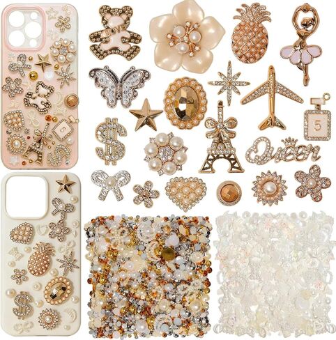 680 Pcs Black Theme Junk Case Charms Kit, 3D Flower Bear Butterfly Charm for Phone Case, Mixed Flower Bow Heart Pearls Flatback Resin Charms for Crafting DIY Craft Accessories in Saudi Arabia