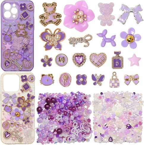 680 Pcs Black Theme Junk Case Charms Kit, 3D Flower Bear Butterfly Charm for Phone Case, Mixed Flower Bow Heart Pearls Flatback Resin Charms for Crafting DIY Craft Accessories in Saudi Arabia