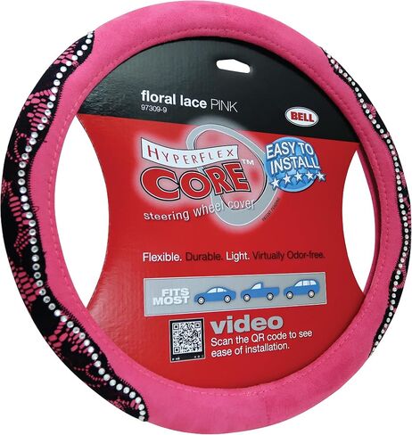 BELL Automotive 22-1-97309-9 Universal Floral Lace Hyper-Flex Core Steering Wheel Cover, Pink in Kuwait