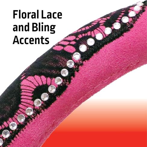 BELL Automotive 22-1-97309-9 Universal Floral Lace Hyper-Flex Core Steering Wheel Cover, Pink in Kuwait
