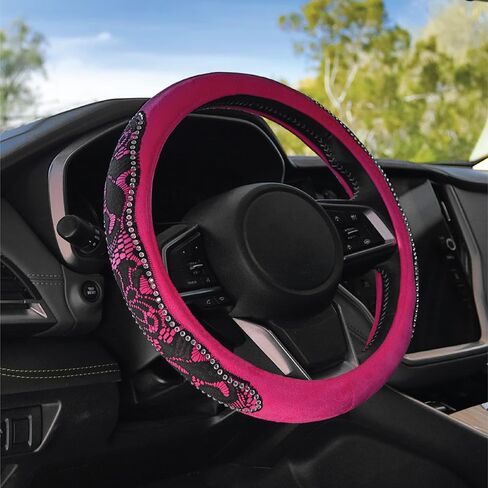 BELL Automotive 22-1-97309-9 Universal Floral Lace Hyper-Flex Core Steering Wheel Cover, Pink in Kuwait