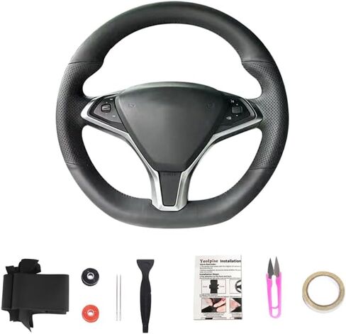 Hand Stitched Steering Wheel Cover,Fit for Tesla Model S 2012-2021/Model X 2016-2020,Non-Slip Breathable Microfiber Leather Steering Wheel Cover on Wrap DIY Hand Sewn Car Interior Accessories in Kuwait