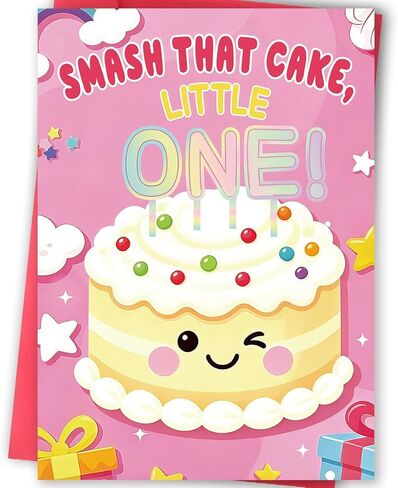 FANCYLUCKY 1st Birthday Card for Baby Girl, Cute Bee First Birthday Card for Daughter Granddaughter, Sweet Pink Happy 1st Birthday Card for Little Girl with Printed Message Inside in Saudi Arabia