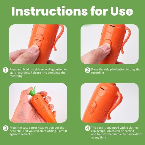 Carrot Pen, Cute 60-Second Voice Recorder for Kids, Smooth-Writing Ballpoint Pen - Fun & Creative Gifts for Kids, Students, Teachers in Saudi Arabia