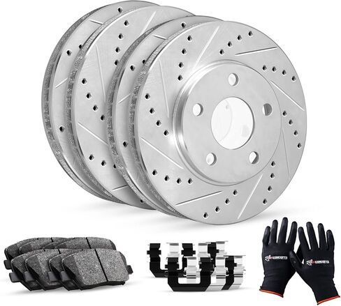 R1 Concepts Front and Rear Brakes and Rotors| Hardware Included| Front and Rear Ceramic Brake Pads and Rotors Kit| Fits 2017-2022 Chrysler Pacifica, 2020-2021 Chrysler Voyager in Kuwait