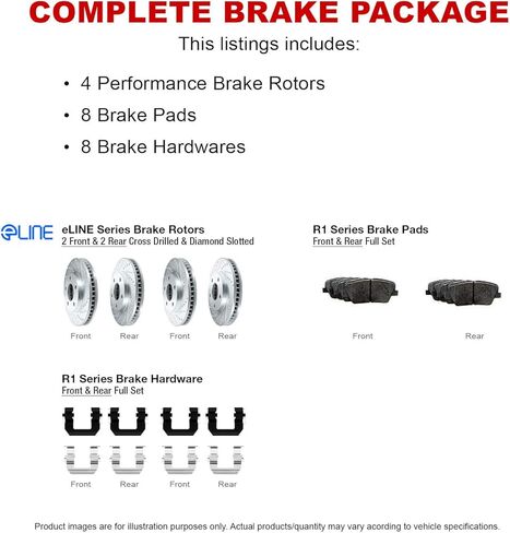 R1 Concepts Front and Rear Brakes and Rotors| Hardware Included| Front and Rear Ceramic Brake Pads and Rotors Kit| Fits 2017-2022 Chrysler Pacifica, 2020-2021 Chrysler Voyager in Kuwait
