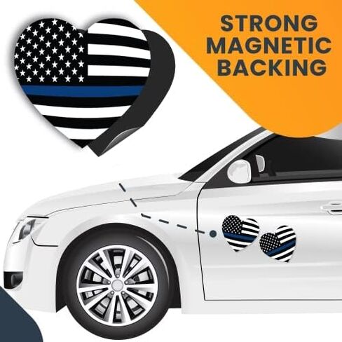 Magnet Me Up Thin Blue Line American Heart Magnet Decal, 2 Pack, 5 Inches, Heavy Duty Automotive Magnet for Car Truck SUV, in Support of Police and Law Enforcement Officers, Made in USA in Kuwait