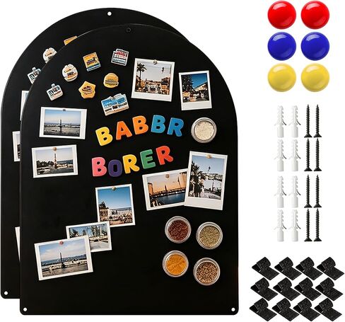 2 Pack Metal Arched Magnetic Bulletin Board, 16" x 12" Magnet Board for Wall with 6 Magnets & Dual Lock Tapes & Screws, Metal Sheets for Display Photos, Notes in Saudi Arabia