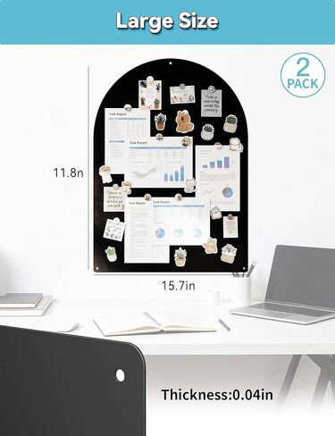 2 Pack Metal Arched Magnetic Bulletin Board, 16" x 12" Magnet Board for Wall with 6 Magnets & Dual Lock Tapes & Screws, Metal Sheets for Display Photos, Notes in Saudi Arabia