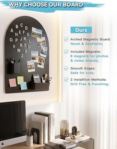 2 Pack Metal Arched Magnetic Bulletin Board, 16" x 12" Magnet Board for Wall with 6 Magnets & Dual Lock Tapes & Screws, Metal Sheets for Display Photos, Notes in Saudi Arabia