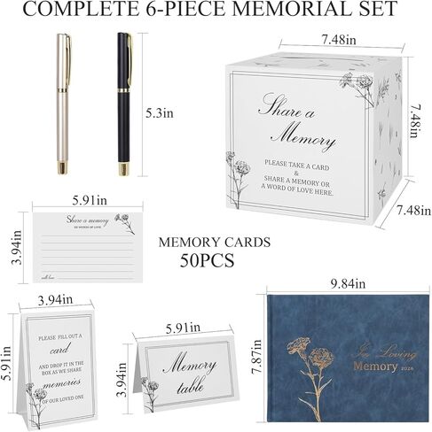Funeral Guest Book for Memorial Service – Elegant Funeral Guest Book Set Includes 50 Blank Memory Cards, Memory Table Card, Instruction Card, Card Drop Box, and Funeral Guest Book for Memorial Service in Saudi Arabia