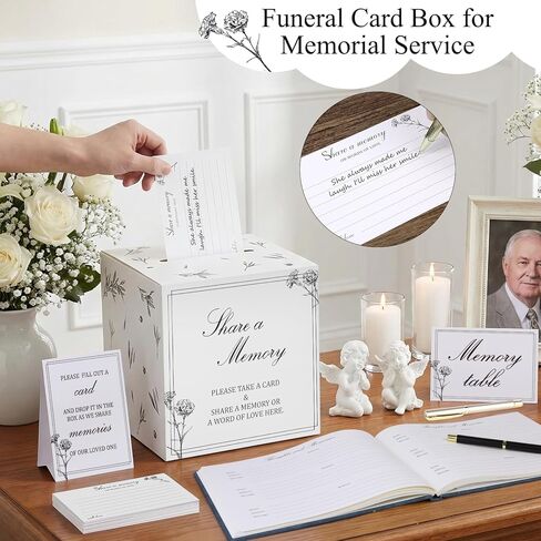 Funeral Guest Book for Memorial Service – Elegant Funeral Guest Book Set Includes 50 Blank Memory Cards, Memory Table Card, Instruction Card, Card Drop Box, and Funeral Guest Book for Memorial Service in Saudi Arabia