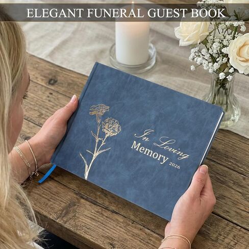 Funeral Guest Book for Memorial Service – Elegant Funeral Guest Book Set Includes 50 Blank Memory Cards, Memory Table Card, Instruction Card, Card Drop Box, and Funeral Guest Book for Memorial Service in Saudi Arabia
