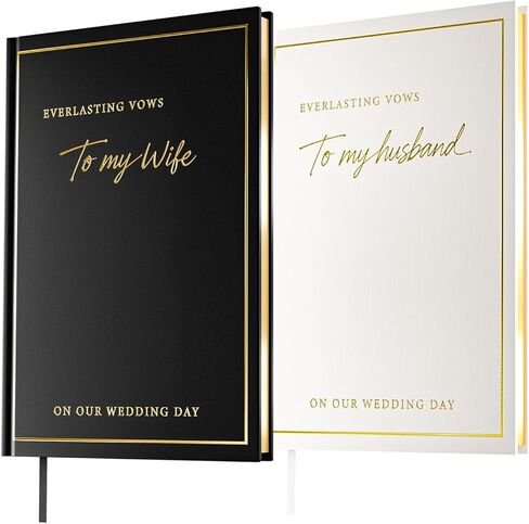 Wedding Vow Books His and Hers with Gold Foil Lettering & Gilded Edges, 5.8 x 4.1 Inch Premium Wedding Registry Must Haves, Wedding Gift Keepsake, 48 Lined Pages (Black and Ivory White) in Saudi Arabia