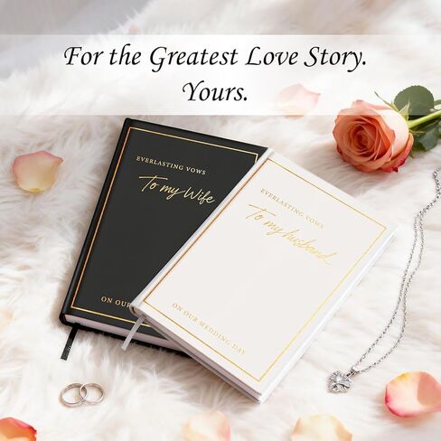 Wedding Vow Books His and Hers with Gold Foil Lettering & Gilded Edges, 5.8 x 4.1 Inch Premium Wedding Registry Must Haves, Wedding Gift Keepsake, 48 Lined Pages (Black and Ivory White) in Saudi Arabia