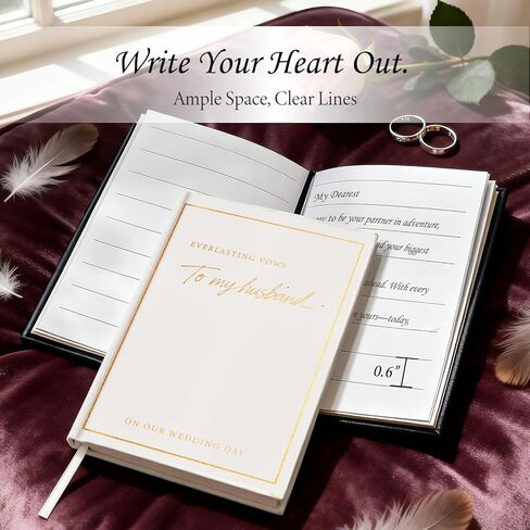 Wedding Vow Books His and Hers with Gold Foil Lettering & Gilded Edges, 5.8 x 4.1 Inch Premium Wedding Registry Must Haves, Wedding Gift Keepsake, 48 Lined Pages (Black and Ivory White) in Saudi Arabia