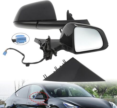 Black Right Passenger Side Mirror Assembly Compatible with Model Y 2020-2024 w/Heated & Automatic Folding and Memory 159411200B 1594112-00-B (13 Pins) in Kuwait