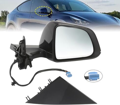 Black Right Passenger Side Mirror Assembly Compatible with Model Y 2020-2024 w/Heated & Automatic Folding and Memory 159411200B 1594112-00-B (13 Pins) in Kuwait