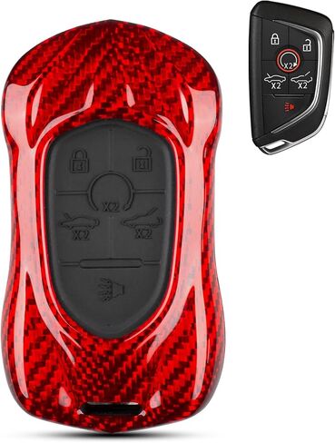 T-carbon Glass Fiber Key Fob Cover Fits for Corvette C8 6-Button Smart Key, Compatible with C8 Stingray Z51 Z06 2020–2026, Lightweight Protective Case, Red in Kuwait