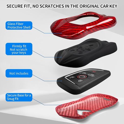 T-carbon Glass Fiber Key Fob Cover Fits for Corvette C8 6-Button Smart Key, Compatible with C8 Stingray Z51 Z06 2020–2026, Lightweight Protective Case, Red in Kuwait