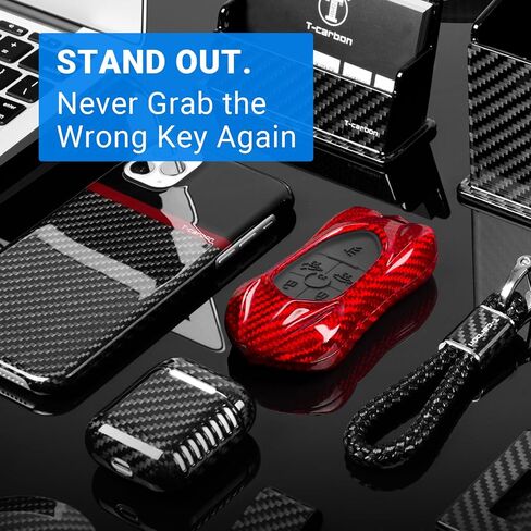 T-carbon Glass Fiber Key Fob Cover Fits for Corvette C8 6-Button Smart Key, Compatible with C8 Stingray Z51 Z06 2020–2026, Lightweight Protective Case, Red in Kuwait