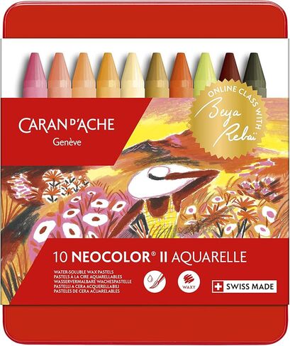 10 أقلام رصاص ملونة باستيل من Caran d'Ache d'Ache، ألوان دافئة من Neocolor II - إصدار محدود من دورة Beya Rebaï عبر الإنترنت (7500.410) in Kuwait