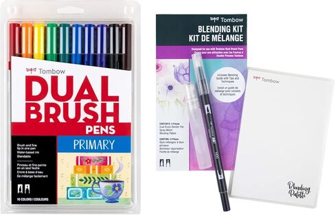 Tombow Art Marker Collection: Primary 10 Piece Dual Brush Pen Set with Blending Palette Kit in Kuwait