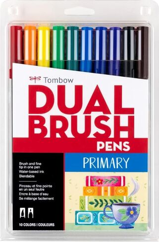 Tombow Art Marker Collection: Primary 10 Piece Dual Brush Pen Set with Blending Palette Kit in Kuwait