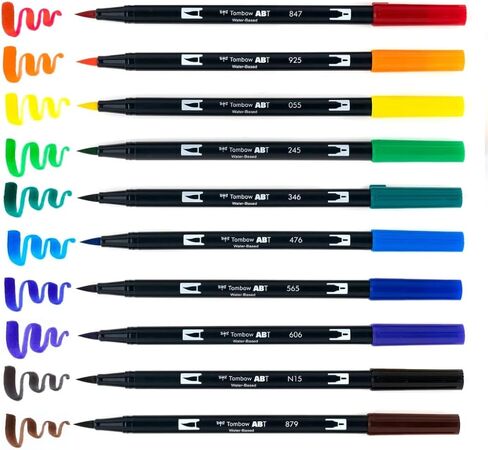 Tombow Art Marker Collection: Primary 10 Piece Dual Brush Pen Set with Blending Palette Kit in Kuwait