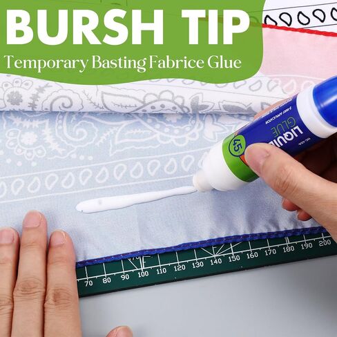Fullhawl 2 Pcs Fabric Glue Temporary Fabric Adhesive with 2 Way Applicator, 1.5 oz Water Soluble Basting Glue for Quilting Piecing Patchwork Sewing, Dual Tip Dispenser, Repositionable & Removable in Kuwait