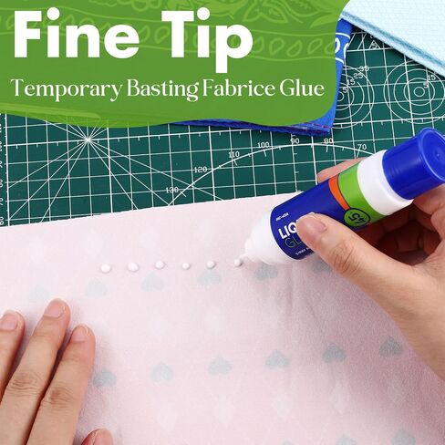 Fullhawl 2 Pcs Fabric Glue Temporary Fabric Adhesive with 2 Way Applicator, 1.5 oz Water Soluble Basting Glue for Quilting Piecing Patchwork Sewing, Dual Tip Dispenser, Repositionable & Removable in Kuwait