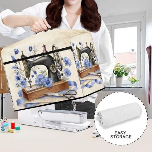 Sewing Machine Cover Protective Cover with Organizer Pocket for Most Standard Machines Easy to Clean Gift for Women,Sewing Machine Blue Daisy in Saudi Arabia