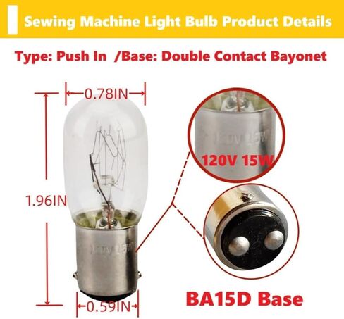 (2 PCS) Push in Type Clear Light Bulbs fits for Kenmore Singer Janome Other Old Style Sewing Machine Bulb 15W 120V in Kuwait