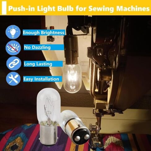 (2 PCS) Push in Type Clear Light Bulbs fits for Kenmore Singer Janome Other Old Style Sewing Machine Bulb 15W 120V in Kuwait