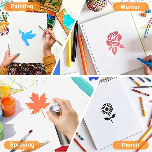 80 Pack Reusable Painting Stencils, DIY Craft Stencil Set in Multiple Sizes, Plastic Templates for Drawing on Wood, Fabric, Canvas, Wall, Scrapbooking, Art & Home Decor in Saudi Arabia