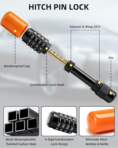 Keyless Combination Hitch Lock - Heavy Duty 5/8" Trailer Lock for RV, Boat & Truck, 30,000 LBS GTW, 2.75" Usable Length for 2" Receivers with 7 Silencer O-Rings & 1 Weatherproof Cap in Saudi Arabia