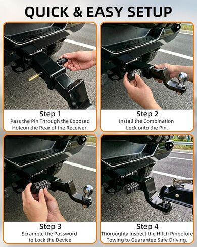 Keyless Combination Hitch Lock - Heavy Duty 5/8" Trailer Lock for RV, Boat & Truck, 30,000 LBS GTW, 2.75" Usable Length for 2" Receivers with 7 Silencer O-Rings & 1 Weatherproof Cap in Saudi Arabia