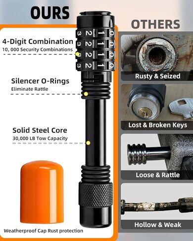 Keyless Combination Hitch Lock - Heavy Duty 5/8" Trailer Lock for RV, Boat & Truck, 30,000 LBS GTW, 2.75" Usable Length for 2" Receivers with 7 Silencer O-Rings & 1 Weatherproof Cap in Saudi Arabia