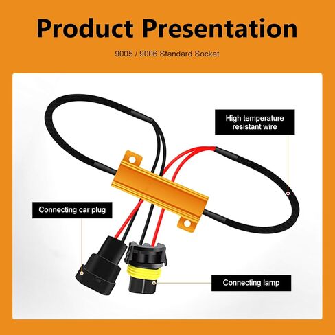2 PCS Car LED Light Bulb Decoders, 9005/9006 Anti-flicker Error Warning Canceller, Carlight LED Load Resistor and Harness Kit, Universal Plug and Play Adapter for Most Cars (Black) in Saudi Arabia