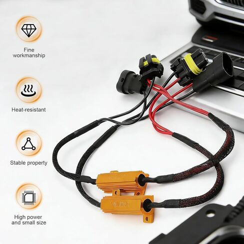 2 PCS Car LED Light Bulb Decoders, 9005/9006 Anti-flicker Error Warning Canceller, Carlight LED Load Resistor and Harness Kit, Universal Plug and Play Adapter for Most Cars (Black) in Saudi Arabia