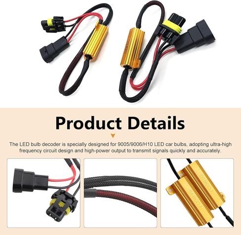 2 PCS Car LED Light Bulb Decoders, 9005/9006 Anti-flicker Error Warning Canceller, Carlight LED Load Resistor and Harness Kit, Universal Plug and Play Adapter for Most Cars (Black) in Saudi Arabia