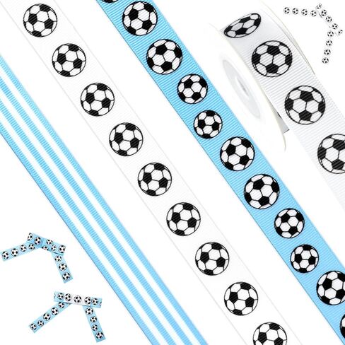 شريط JarThenaAMCS لكرة القدم Grosgrain مقاس 0.8 بوصة شريط تغليف من القماش باللون الأزرق والأبيض للرياضة DIY مستلزمات صناعة إكليل الزهور، 15 ياردة in Kuwait